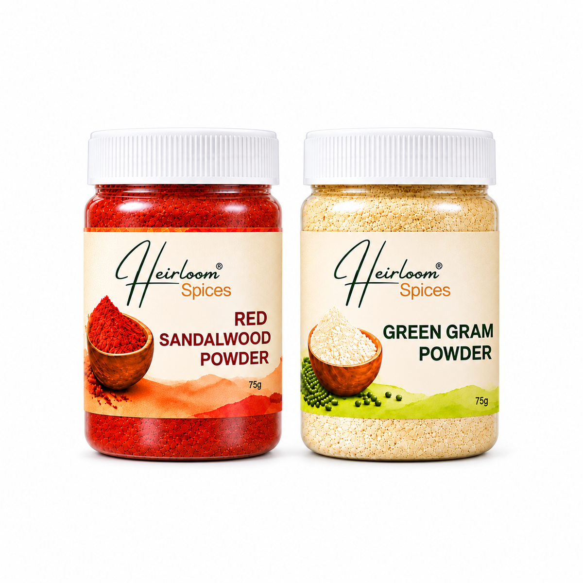 Heirloom Spices Natural Care Combo | Red Sandalwood & Green Gram Powder | 75 g each